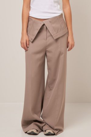 Tailored Wool Blend Trousers Cold Beige Online salg