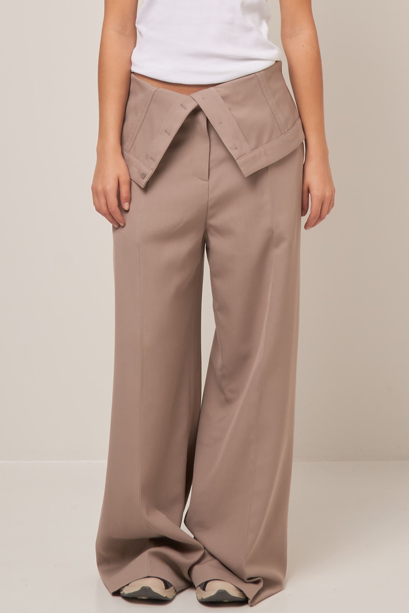 Tailored Wool Blend Trousers Cold Beige Online salg