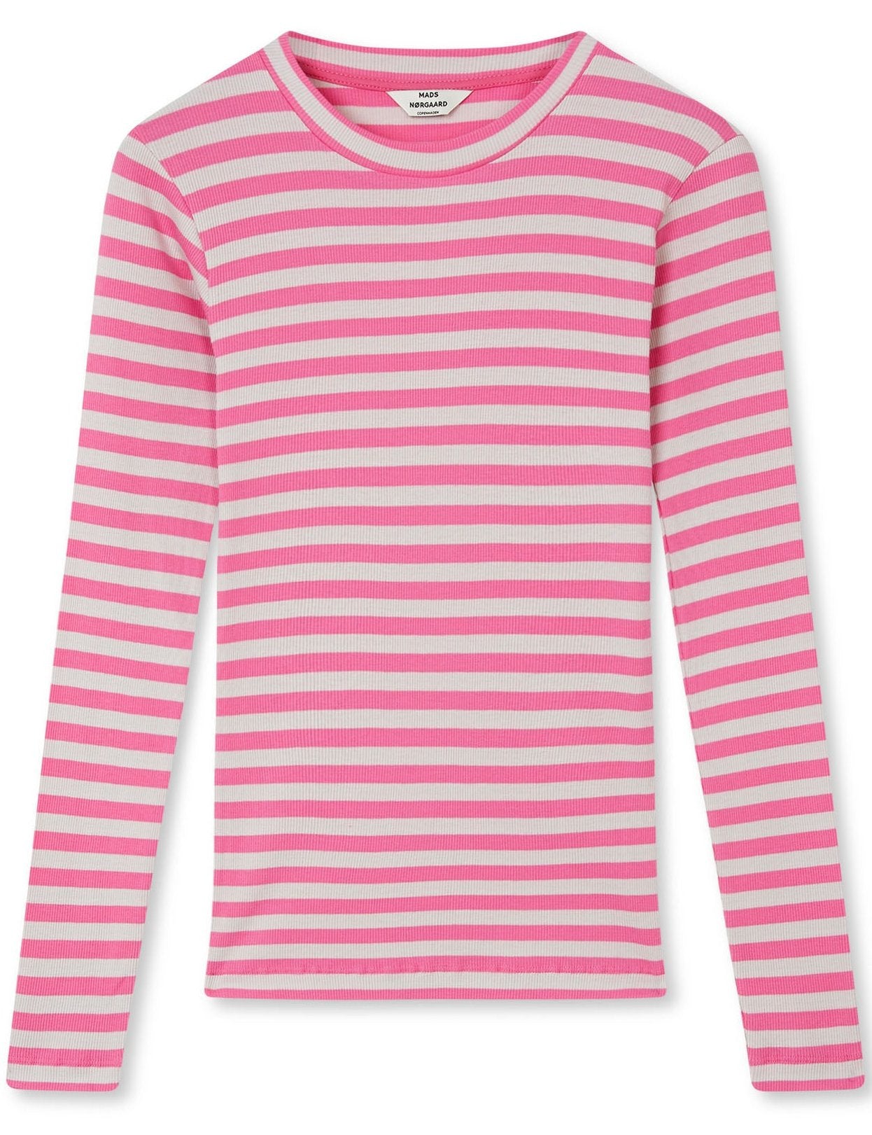 Mads Nørgaard 2x2 Cotton Stripe Tuba Bluse Carmine Rose/Quiet Grey Hot på udsalg
