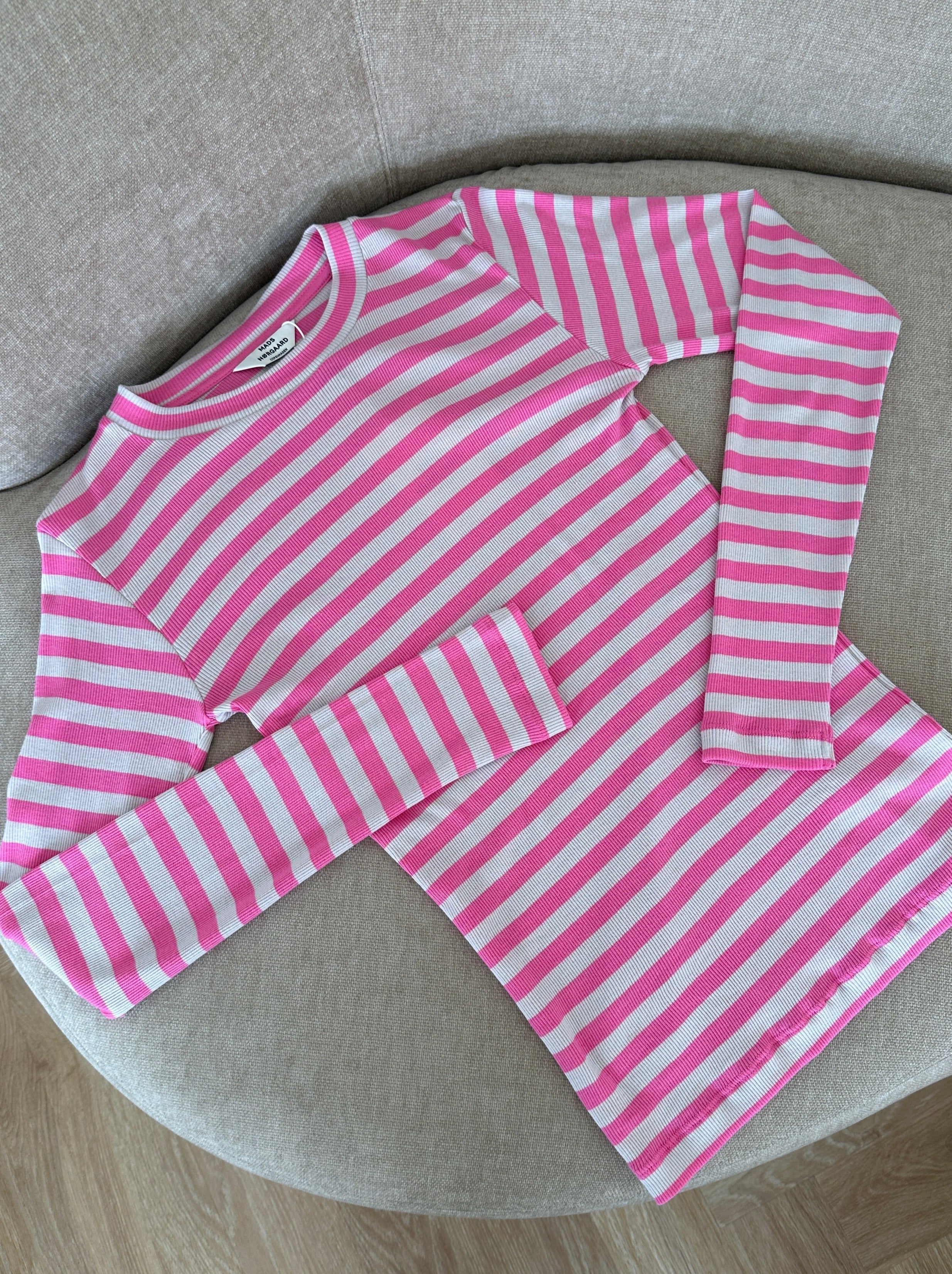 Mads Nørgaard 2x2 Cotton Stripe Tuba Bluse Carmine Rose/Quiet Grey Hot på udsalg