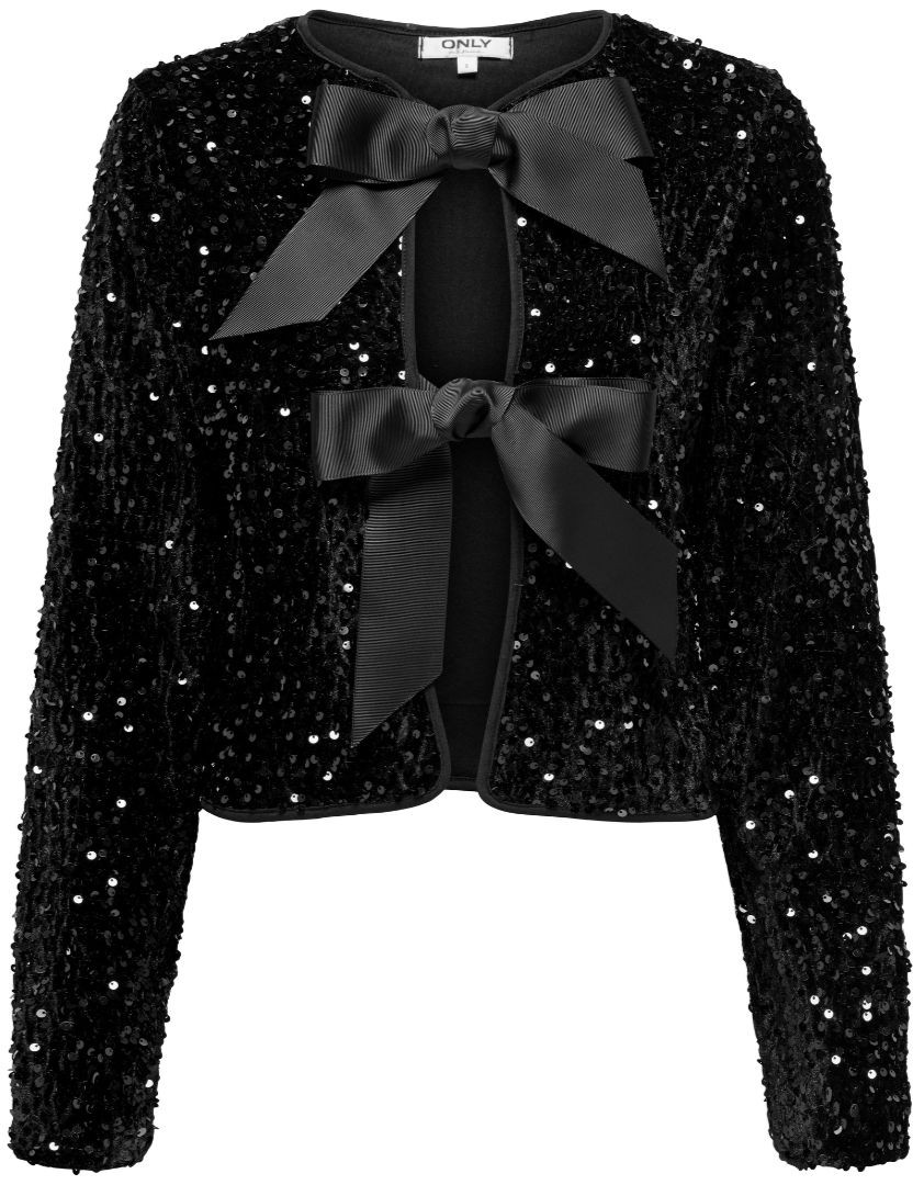 Only Anika Sequins LS Bow Bluse Black Bow