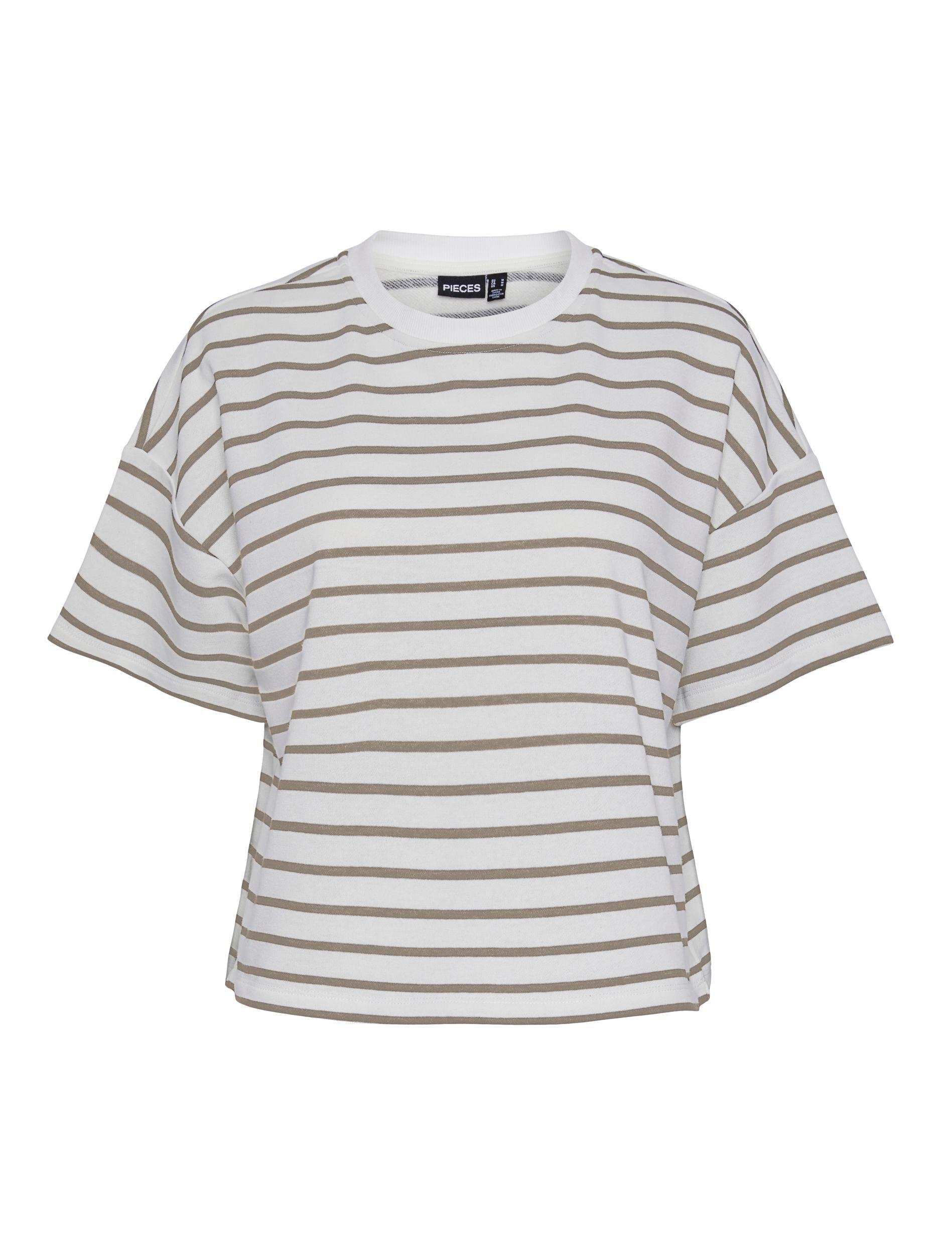 Pieces Chilli Summer 2/4 Sweat Stripe T-shirt Cloud Dancer/SilverMink NOS25 Mode