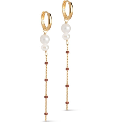 Enamel Lola Double Pearl Hoops Copper