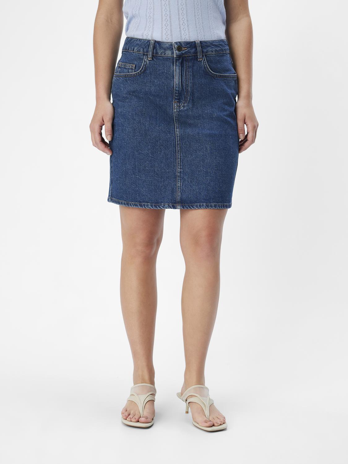 Object Ellen HW Short Denim Nederdel Medium Blue Denim