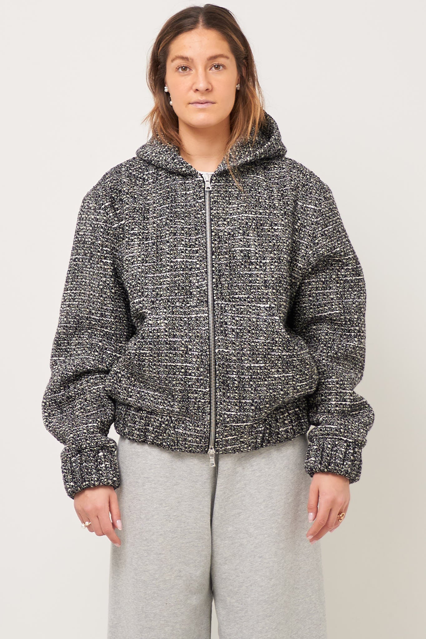 Bouclé Hooded Zip-Up Jacket Salt/Pepper