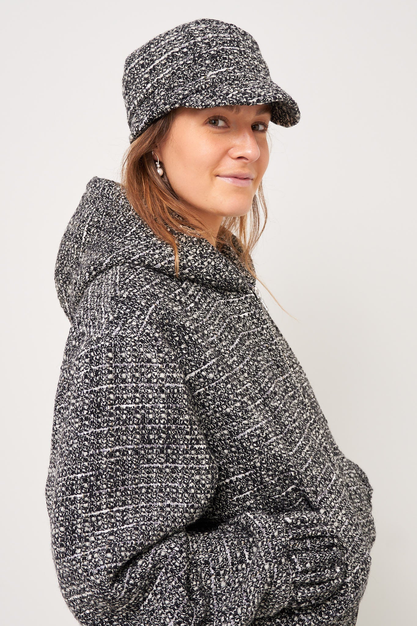 Bouclé Hooded Zip-Up Jacket Salt/Pepper