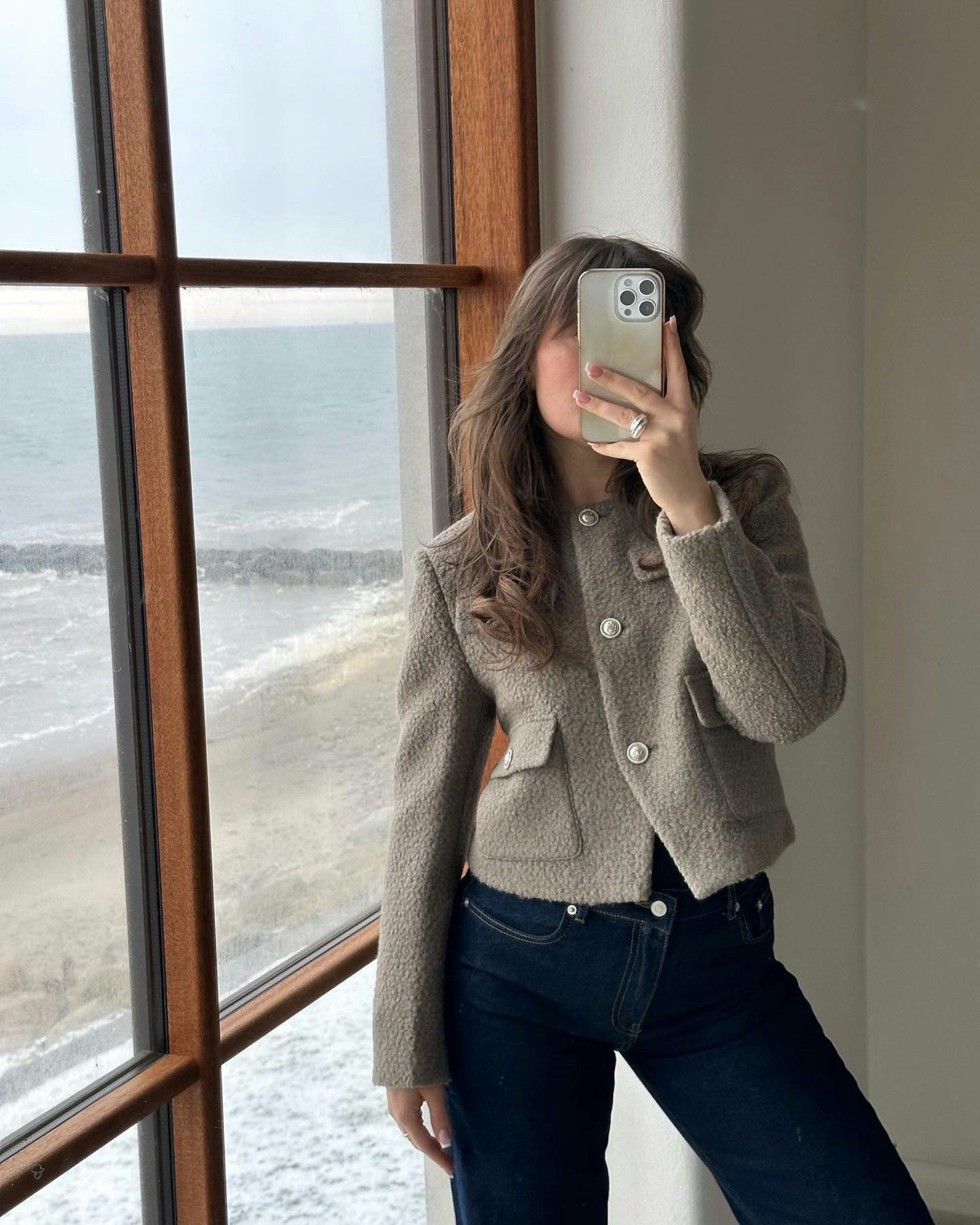 Neo Noir Holly Structure Jakke Warm Grey Hot på udsalg