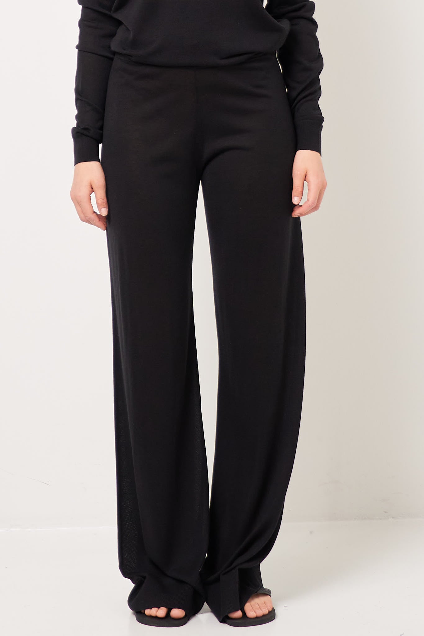 Wide Knit Trousers Black