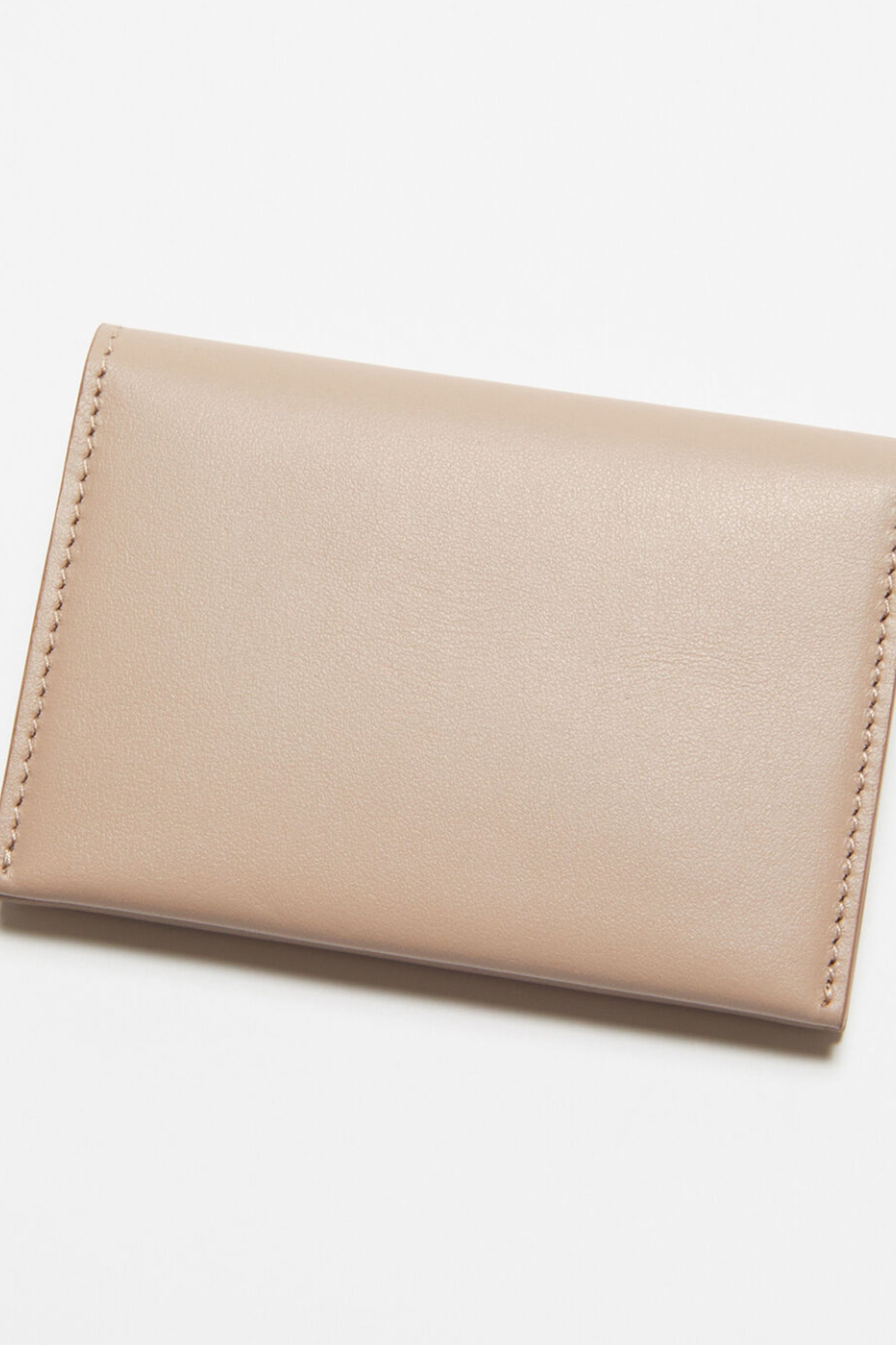 Folded Leather Wallet Taupe Beige