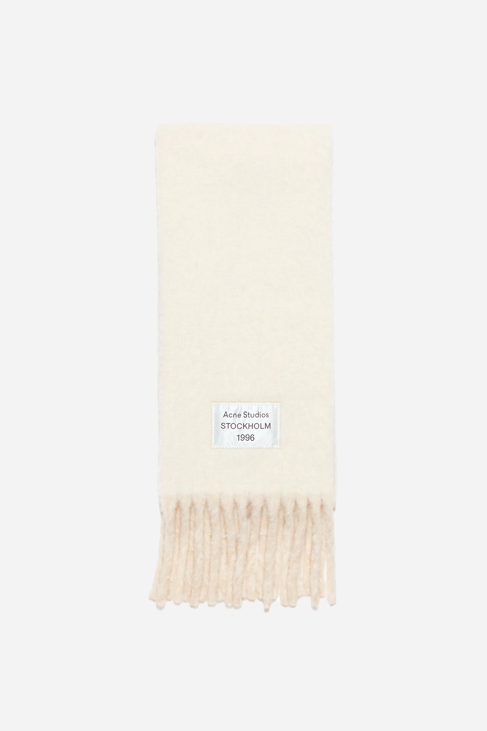 Fringed Scarf Logo Label White/Beige Online Hot Salg