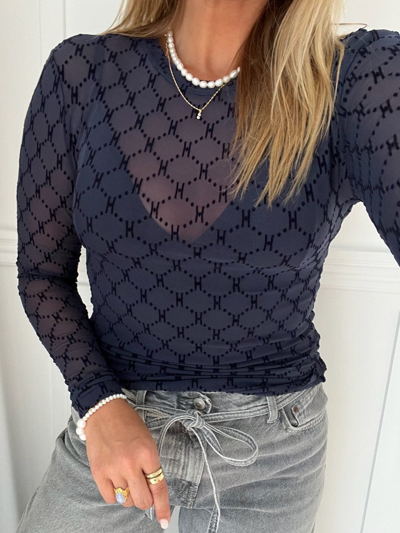 Hype The Detail Mesh Bluse Marine