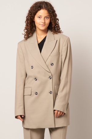 Double-Breasted Suit Jacket Dusty Grey Online salg
