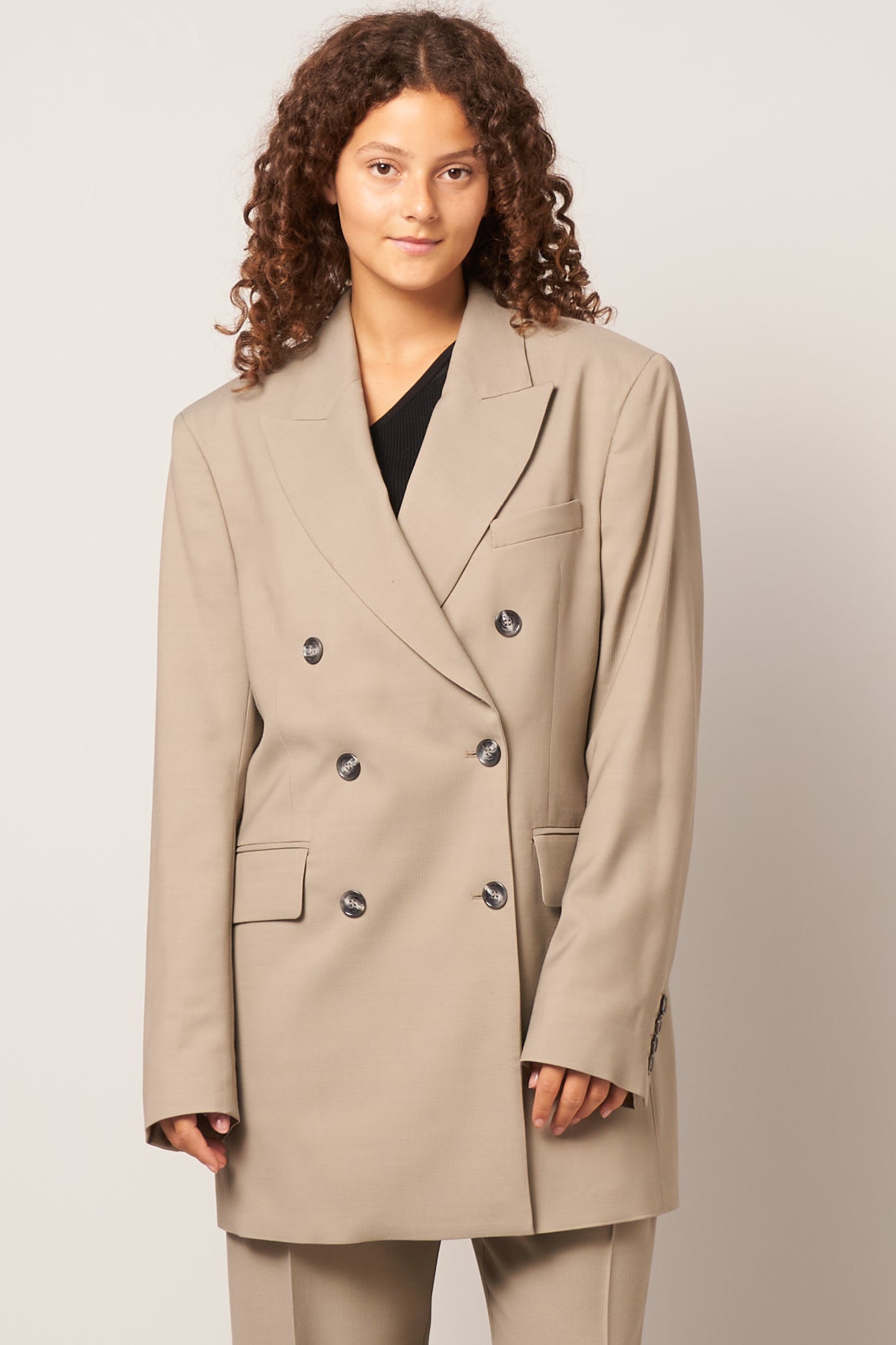 Double-Breasted Suit Jacket Dusty Grey Online salg