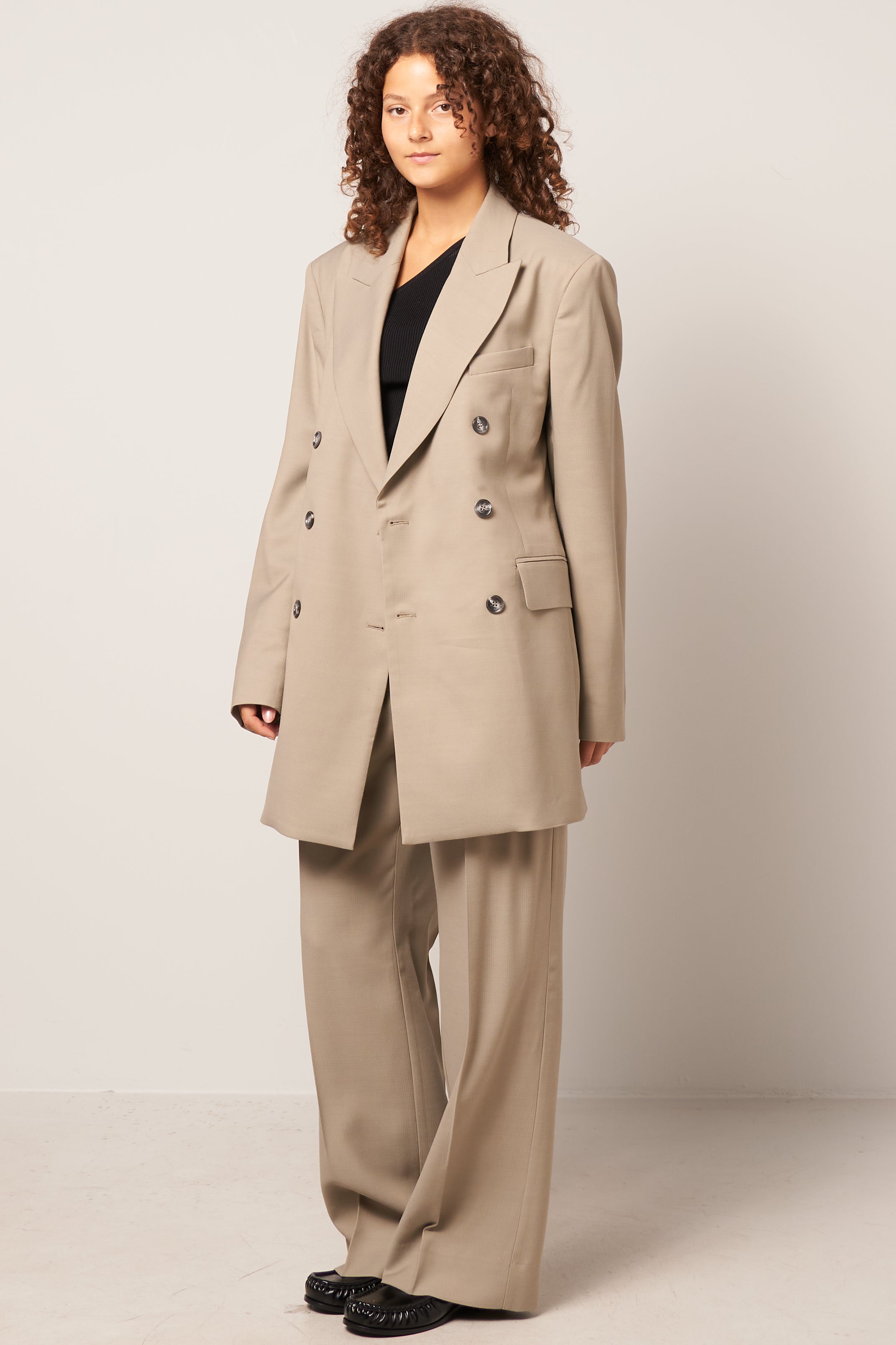 Double-Breasted Suit Jacket Dusty Grey Online salg