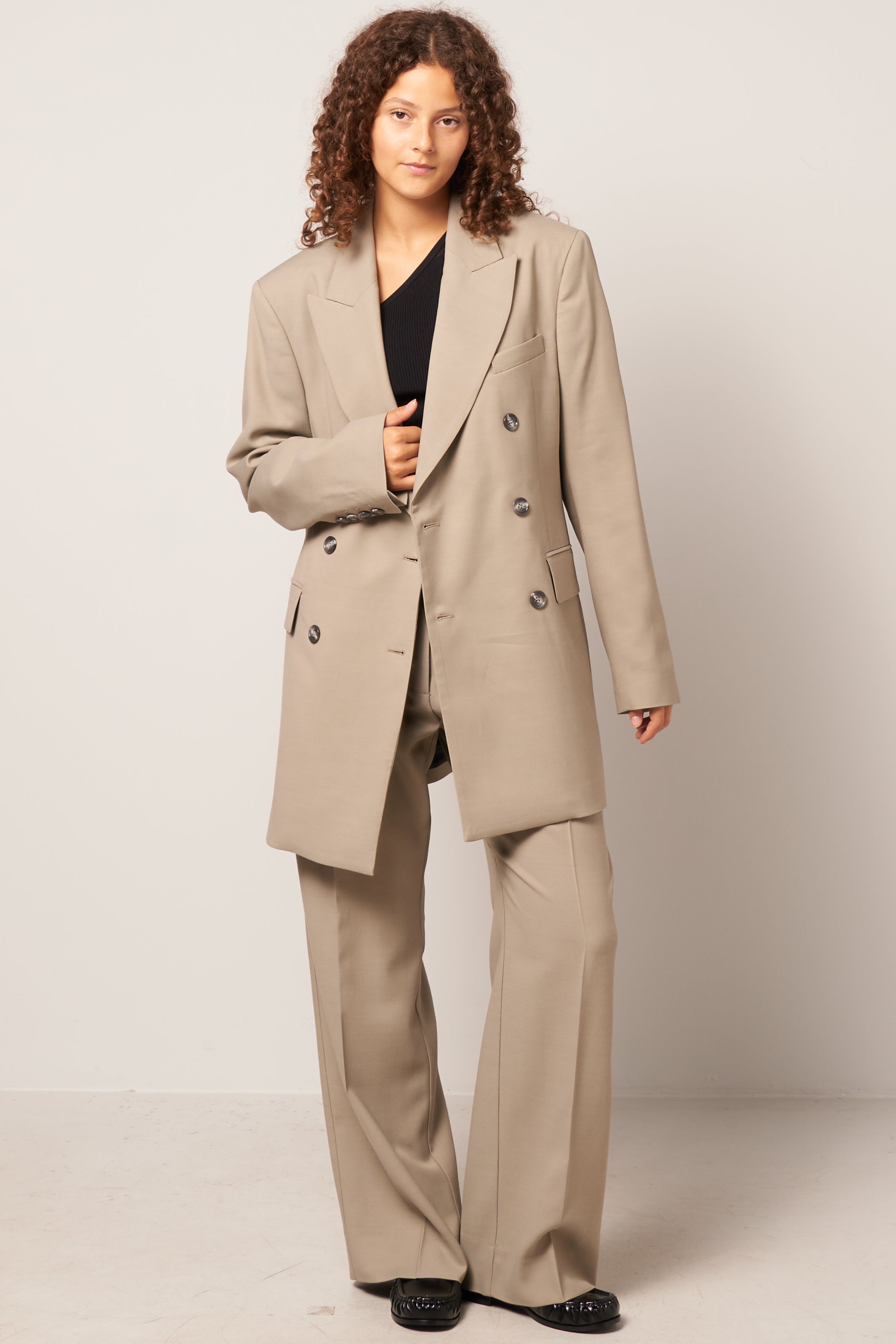 Double-Breasted Suit Jacket Dusty Grey Online salg