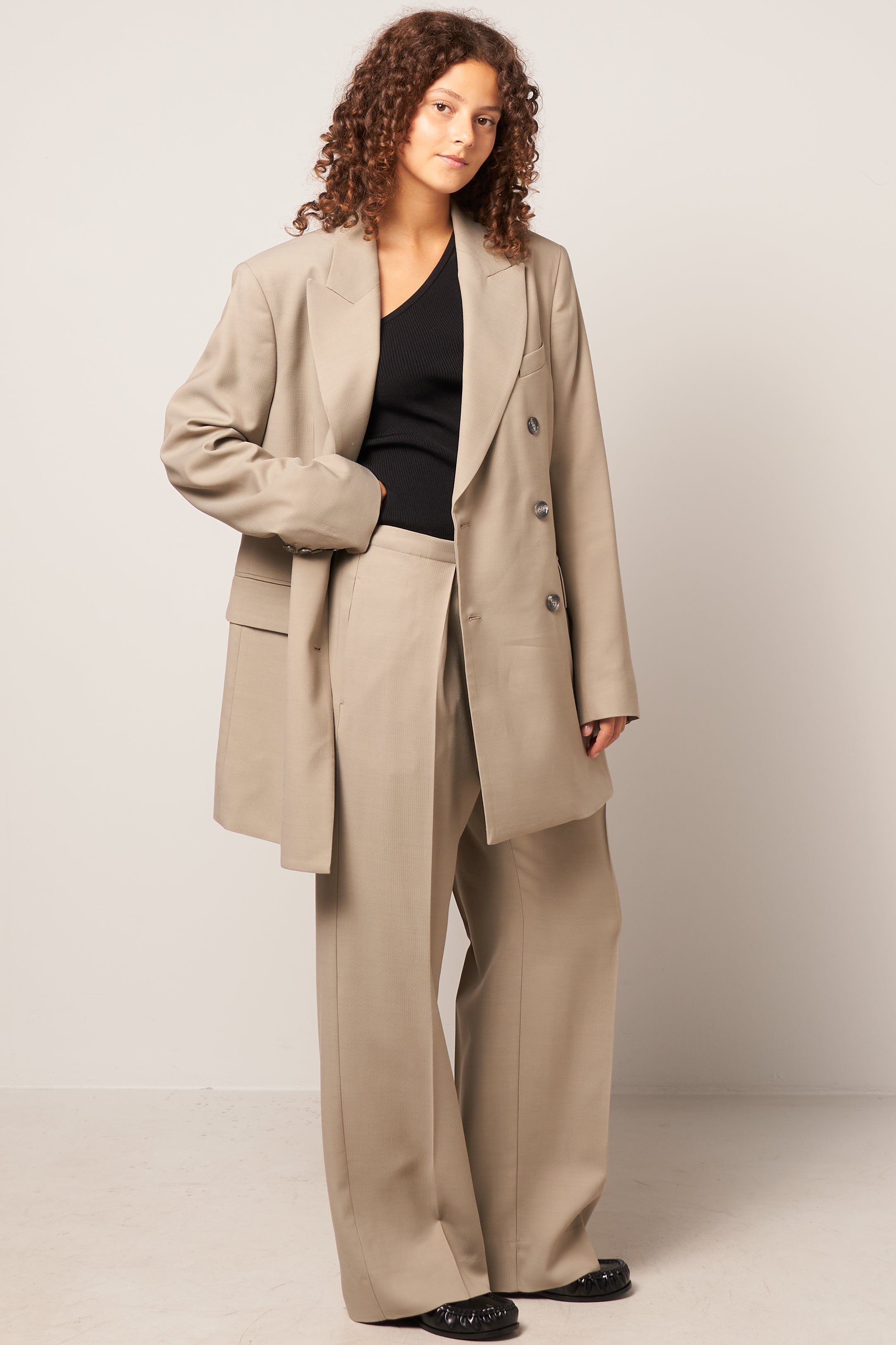 Double-Breasted Suit Jacket Dusty Grey Online salg