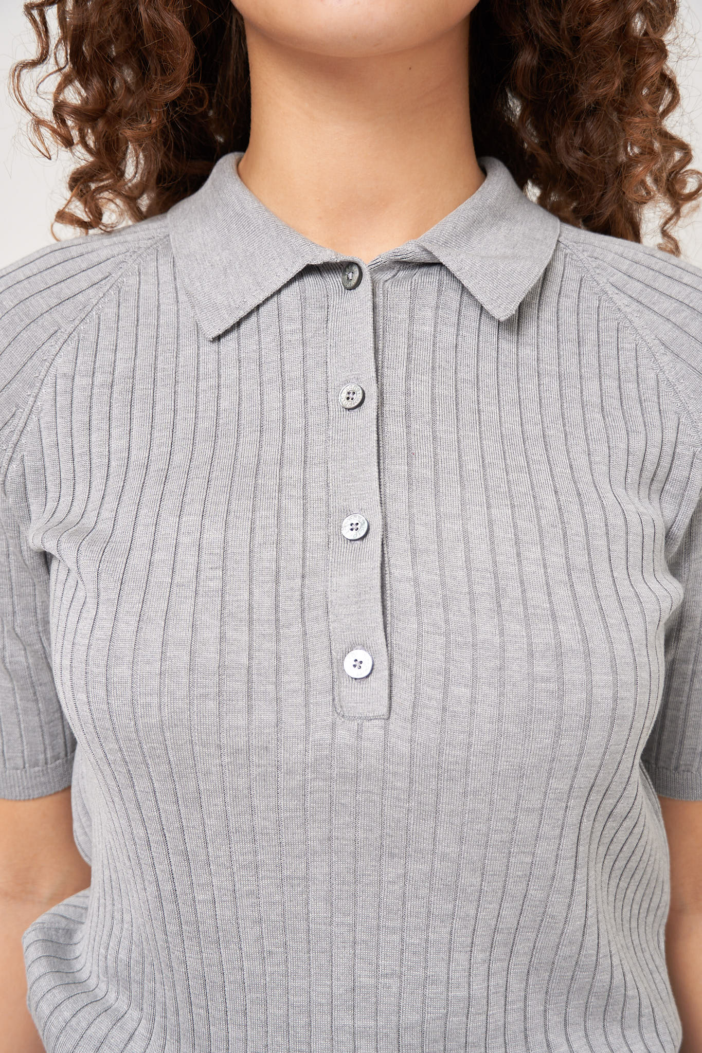S/S Silk Polo Knit Grey