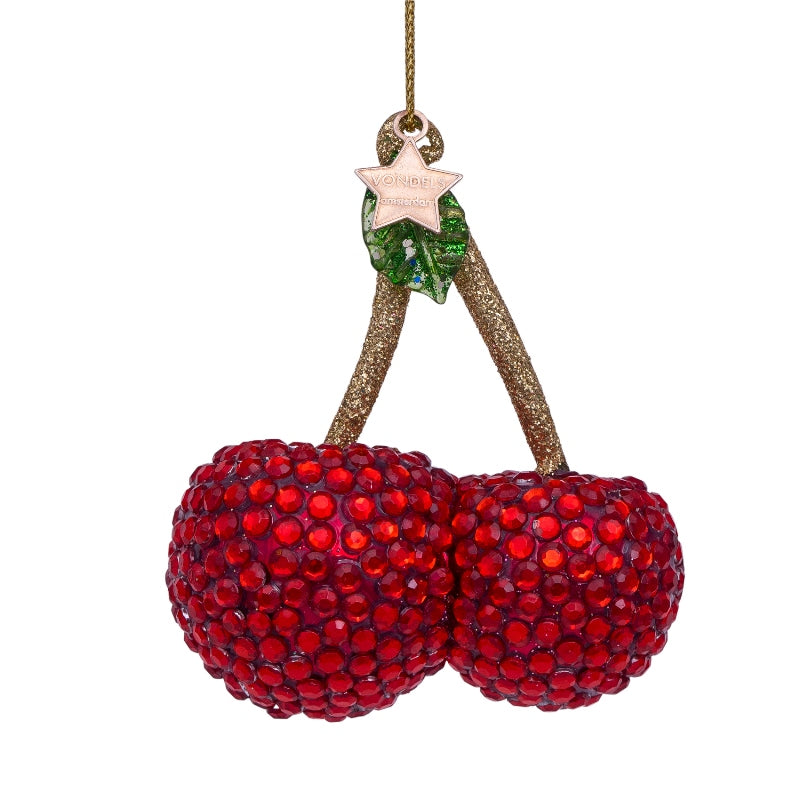 Vondels Glas Ornament Cherry w/ Diamonds Allover Red