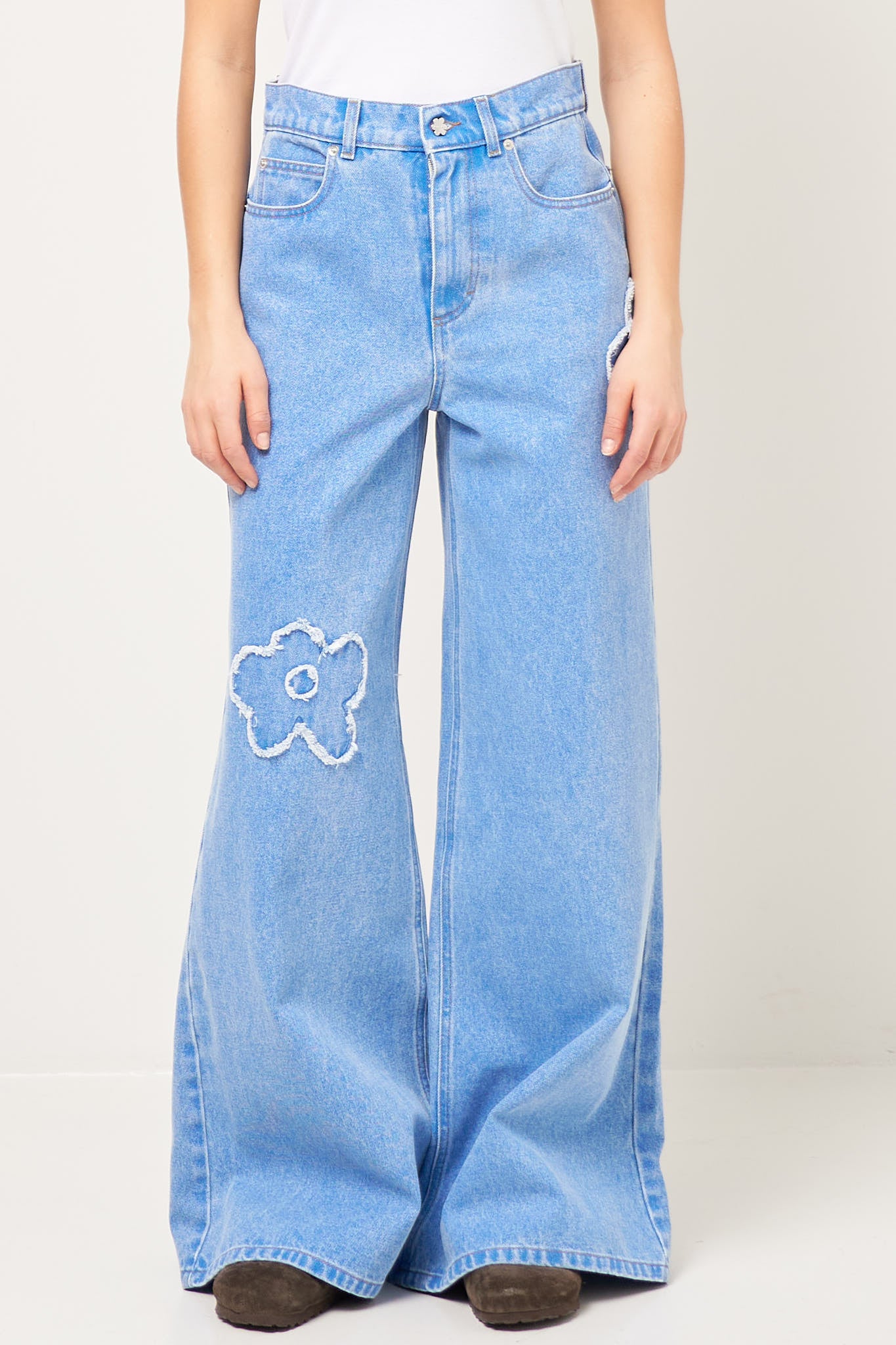 Wide Leg Jeans Patch Detail Light Blue