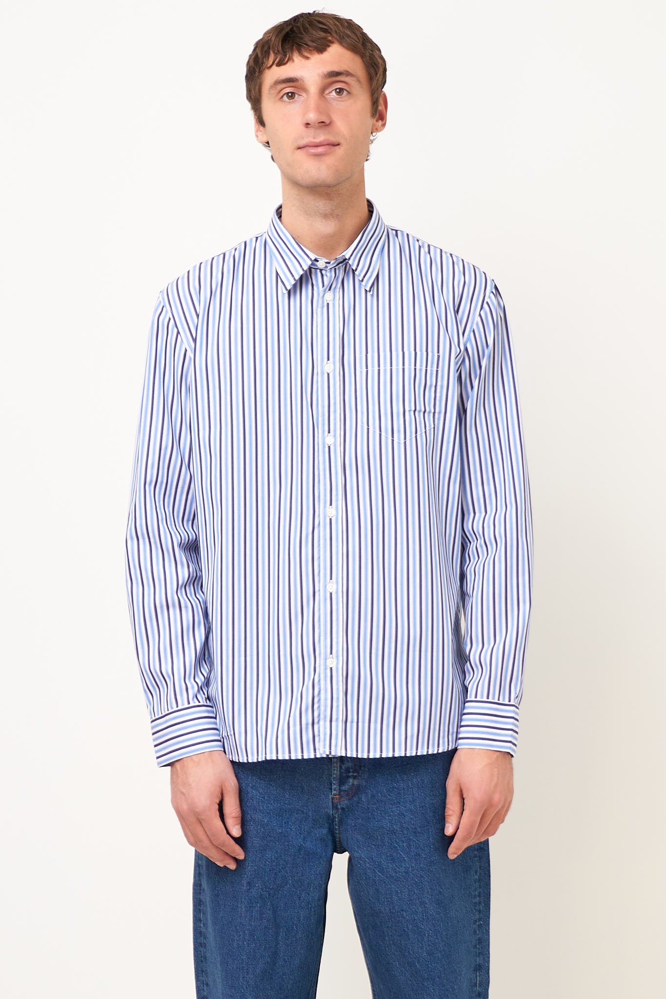 Brook Shirt White/Navy/Sky Blue Stripe