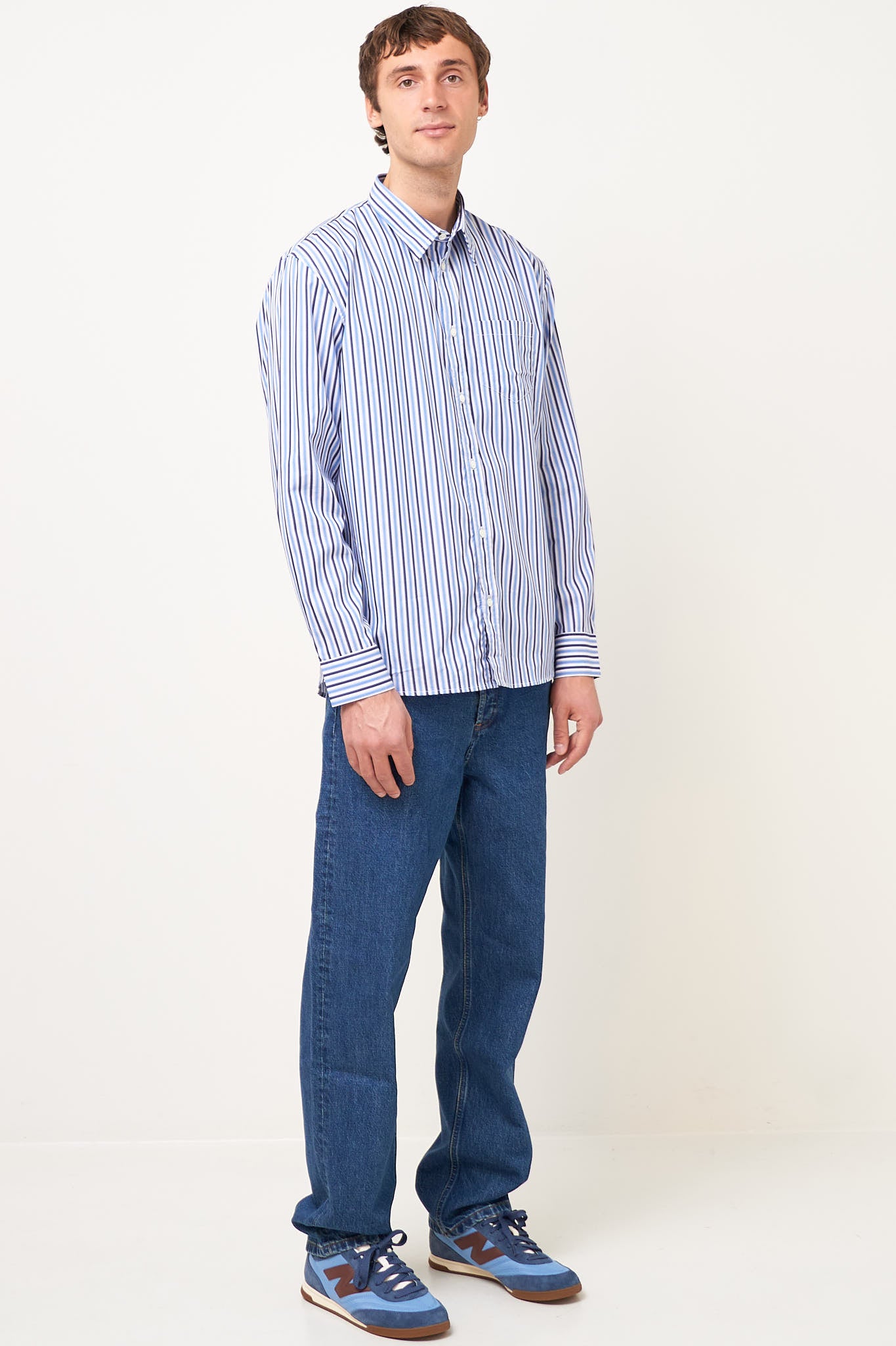 Brook Shirt White/Navy/Sky Blue Stripe