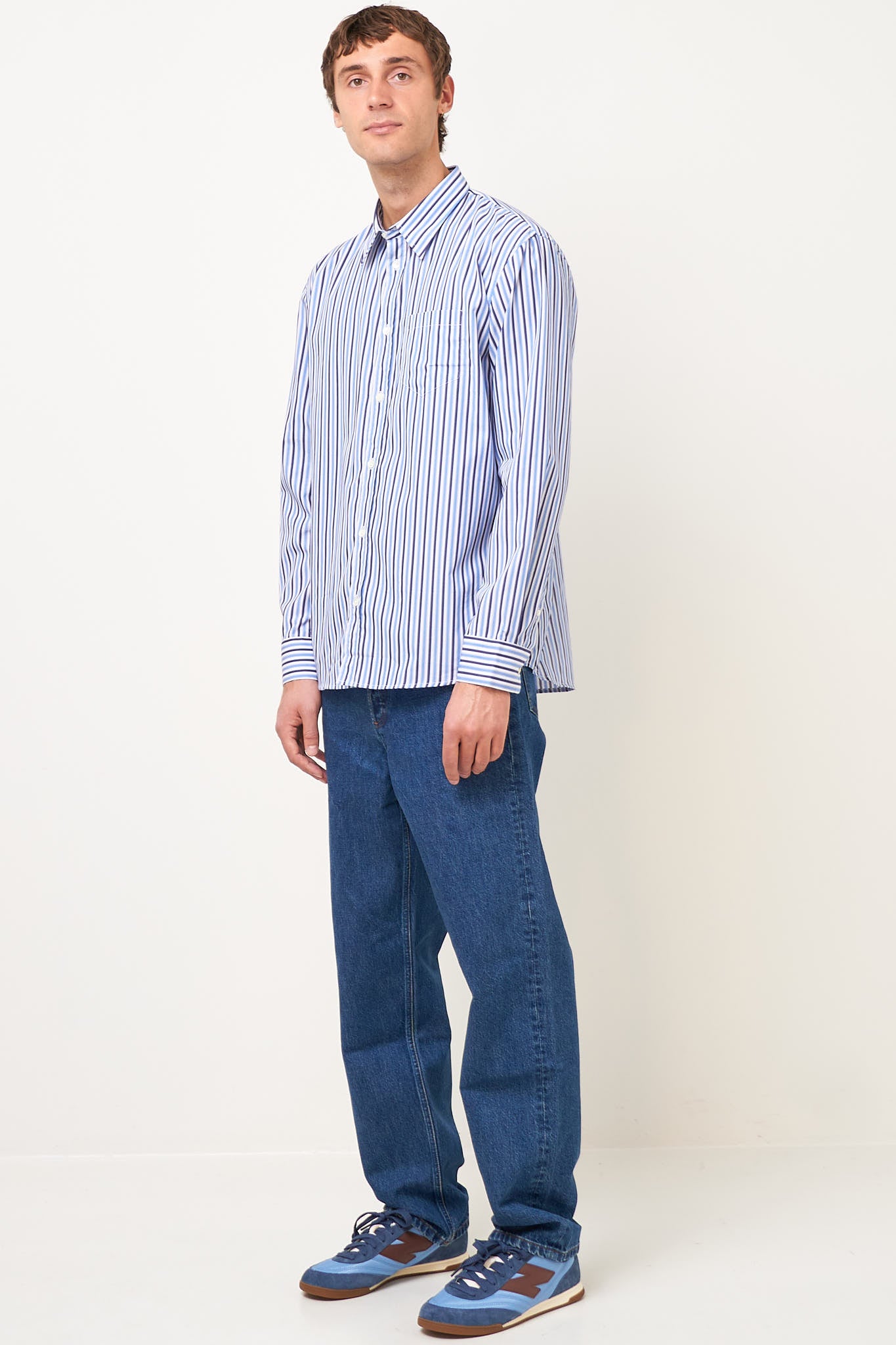 Brook Shirt White/Navy/Sky Blue Stripe