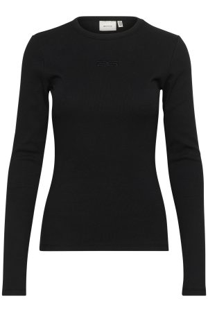 Gestuz Drew LS Logo Bluse Black Hot på udsalg