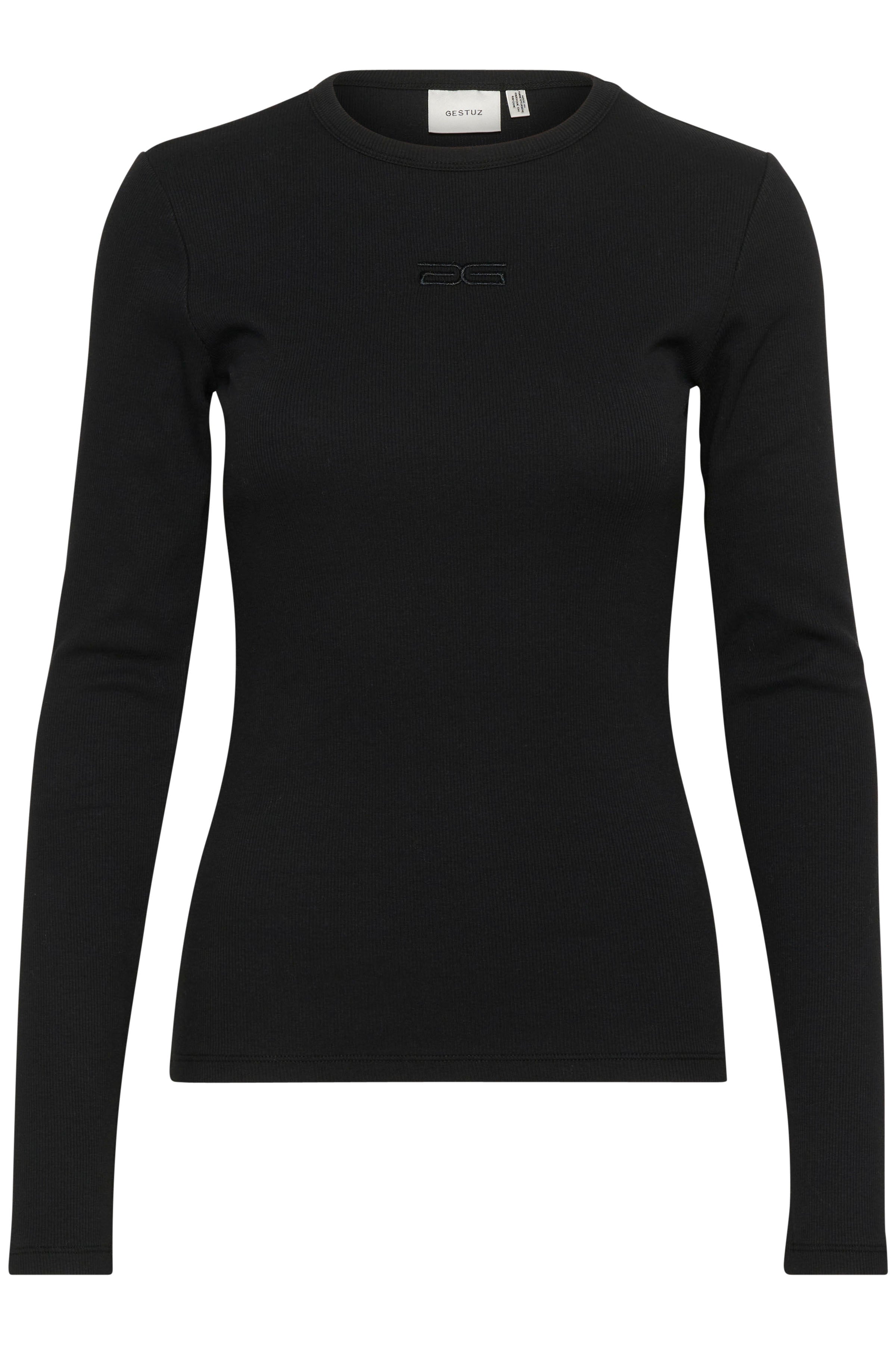 Gestuz Drew LS Logo Bluse Black Hot på udsalg