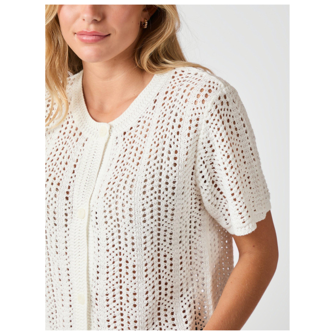 Neo Noir Ellen Crochet Knit Cardigan White