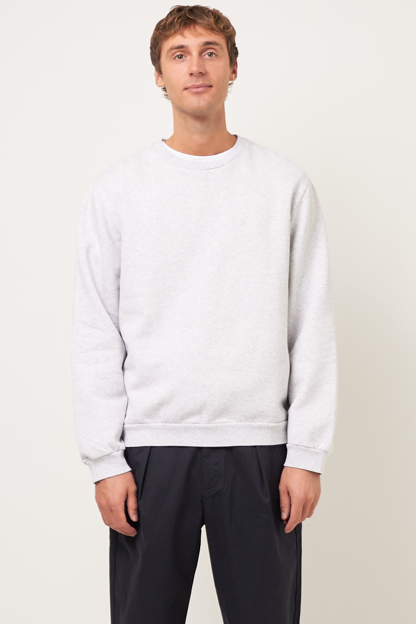 Crew Neck Fleece Sweater Pale Grey Melange