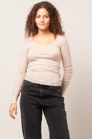 Massachusetts LS T-shirt Cream Melange Online Hot Salg