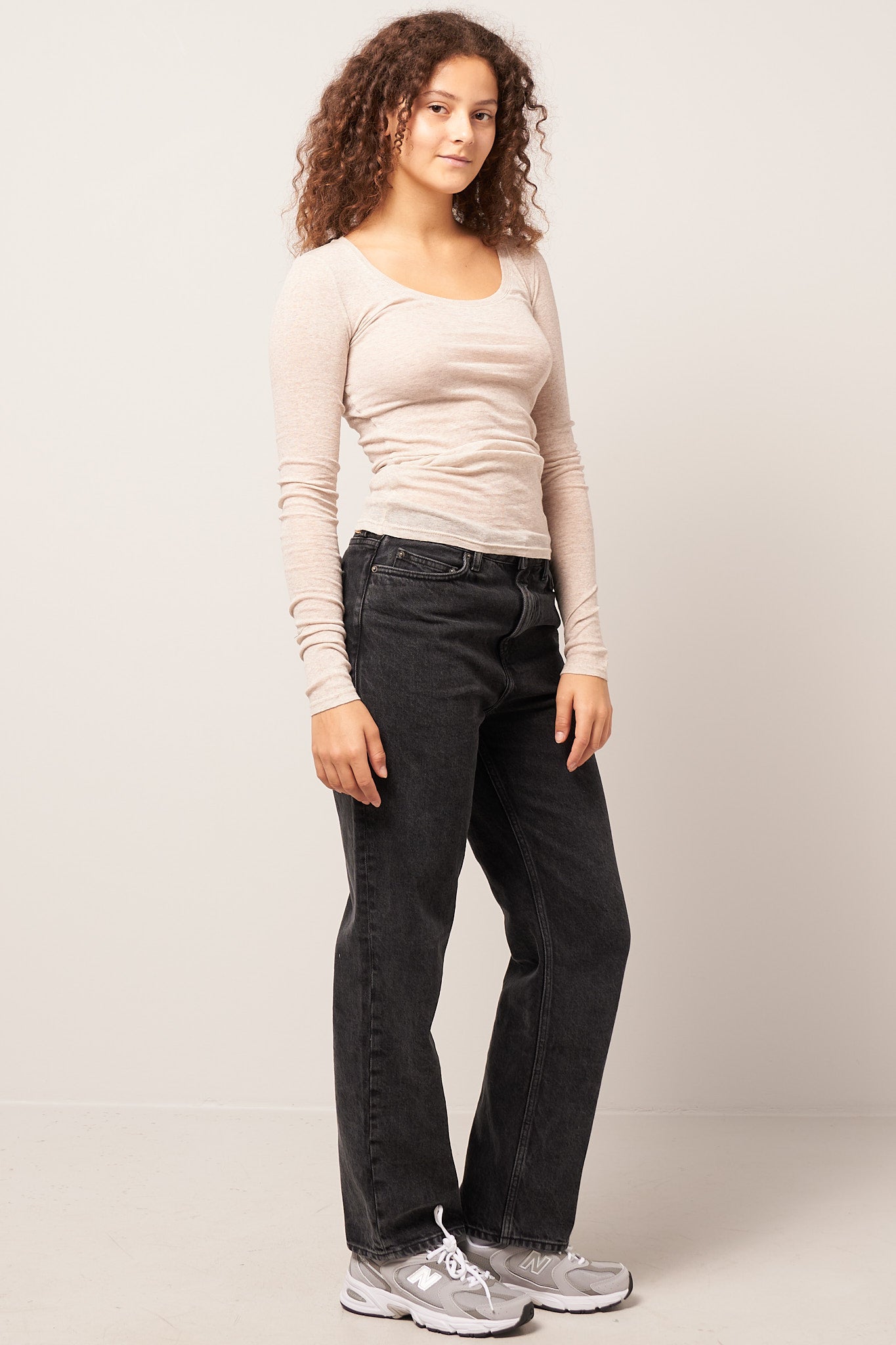 Massachusetts LS T-shirt Cream Melange Online Hot Salg