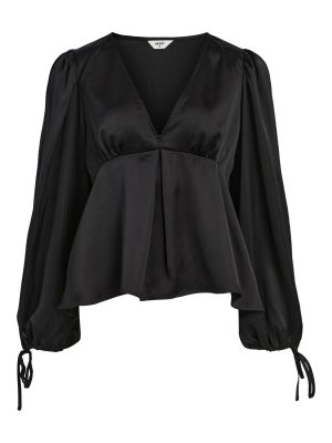 Object Sateeen Volume Bluse Black Mode