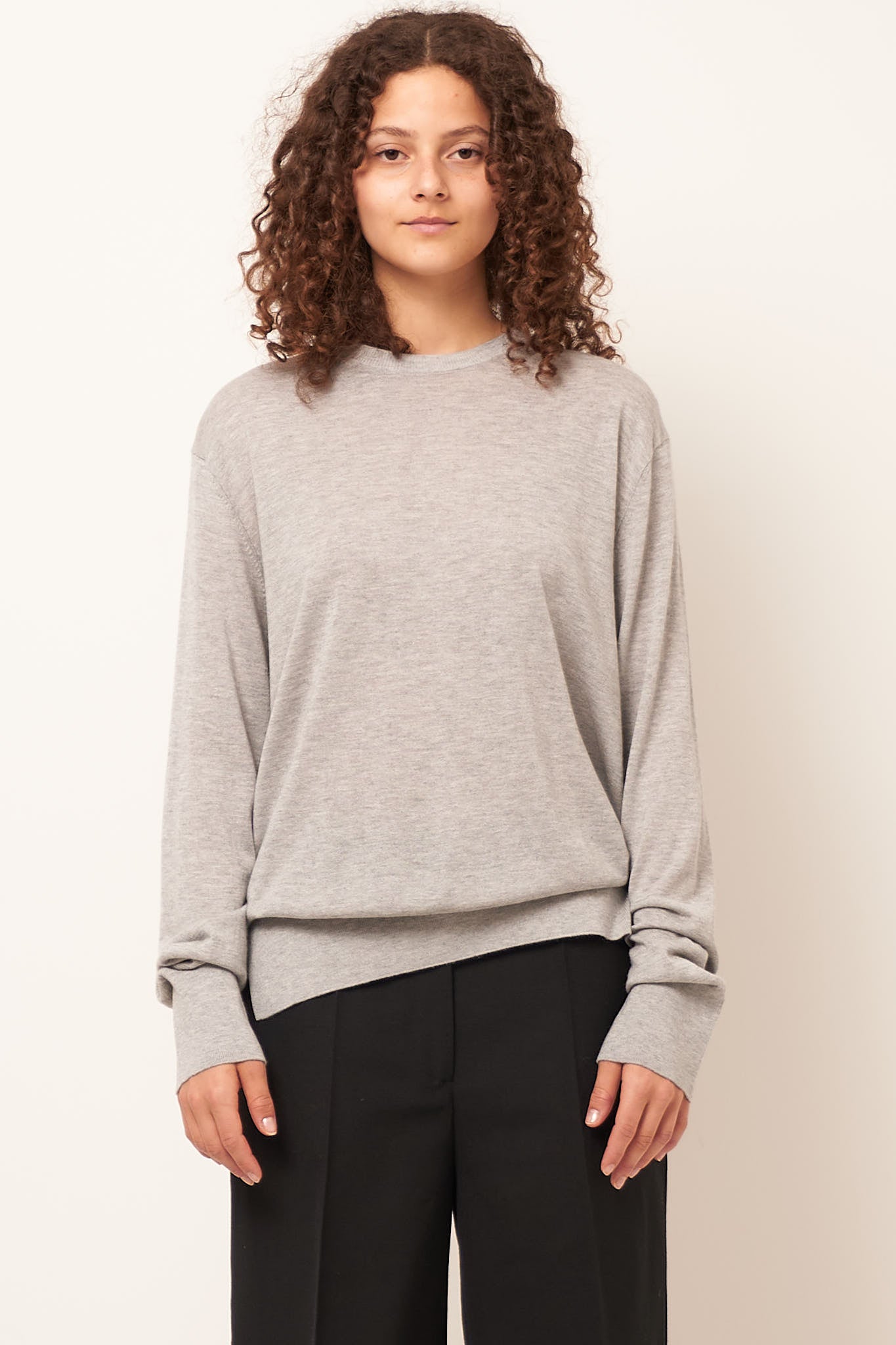 Crew-Neck Silk Cashmere Knit Grey Melange Online nu