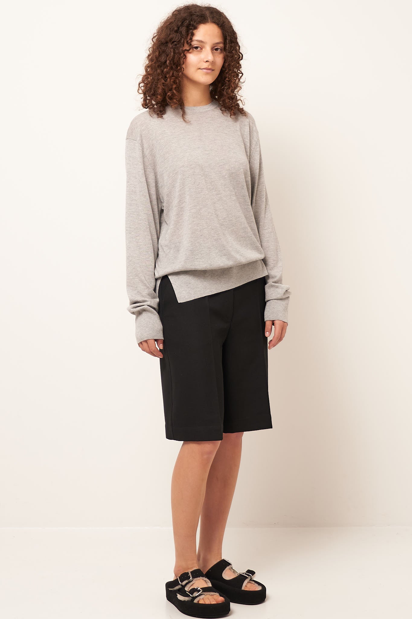 Crew-Neck Silk Cashmere Knit Grey Melange Online nu