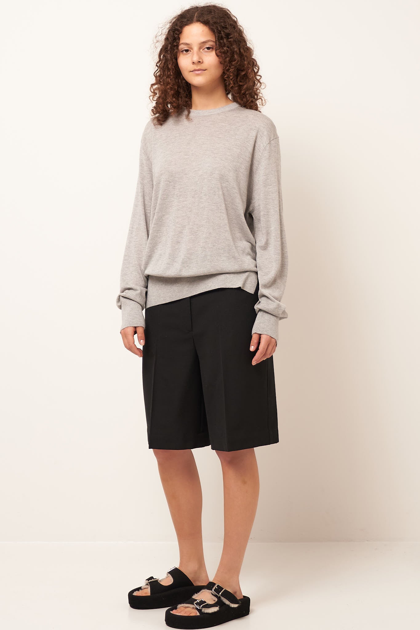 Crew-Neck Silk Cashmere Knit Grey Melange Online nu