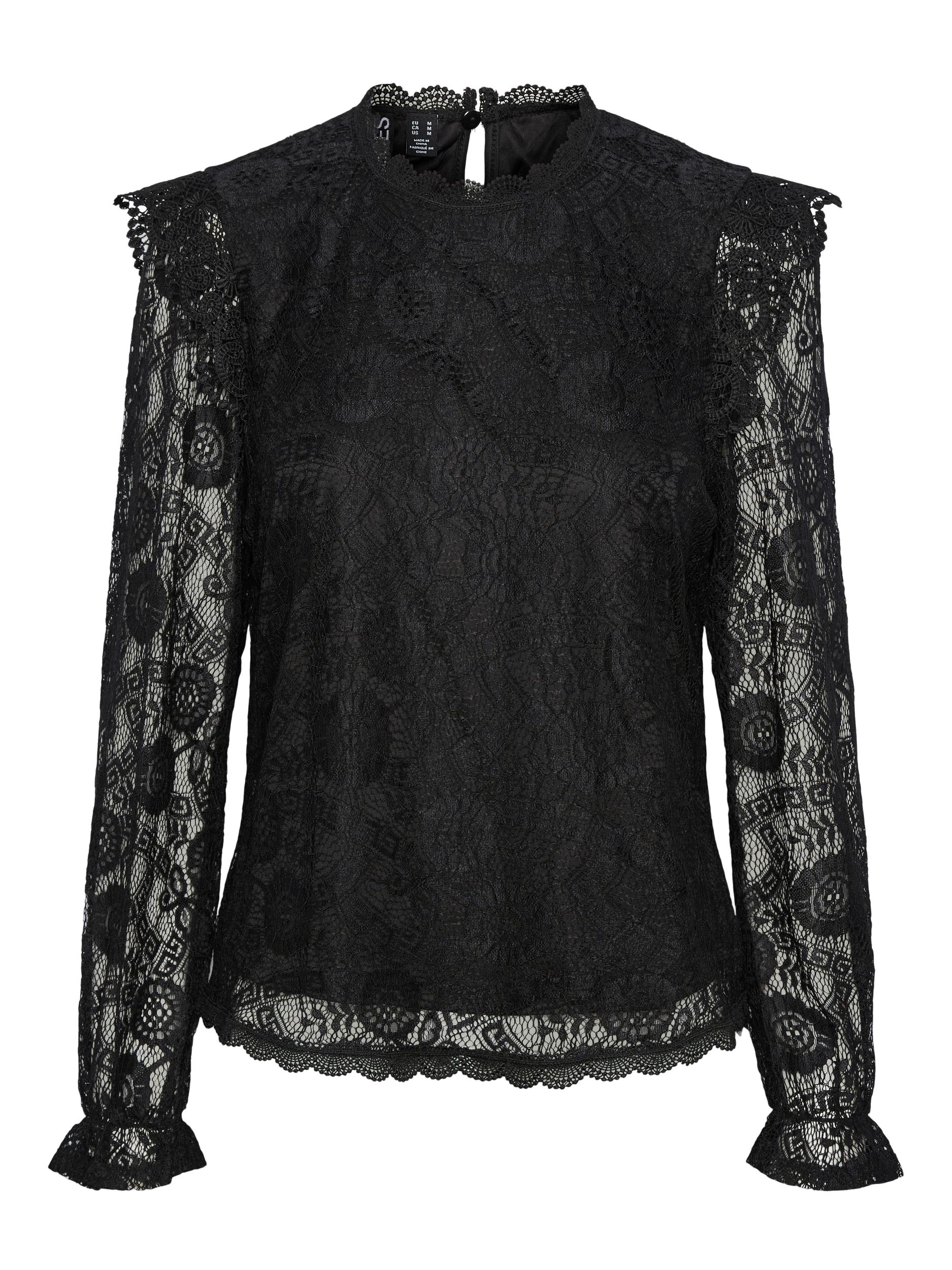 Pieces Olline Lace Bluse Black på udsalg