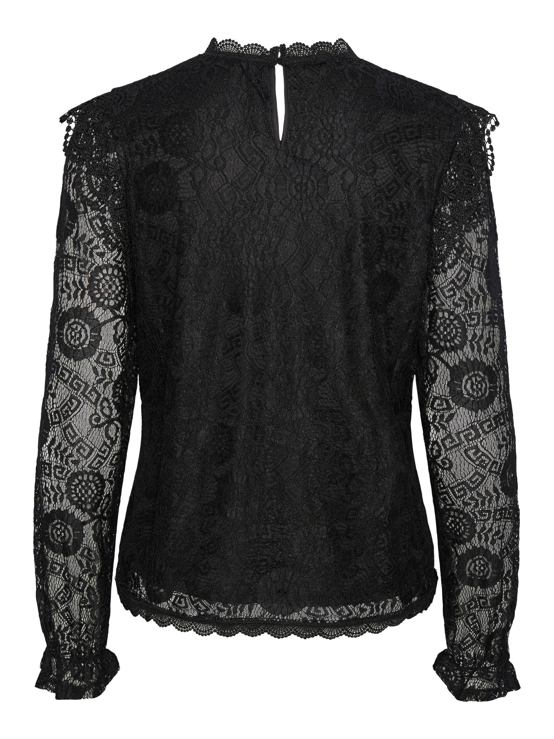 Pieces Olline Lace Bluse Black på udsalg