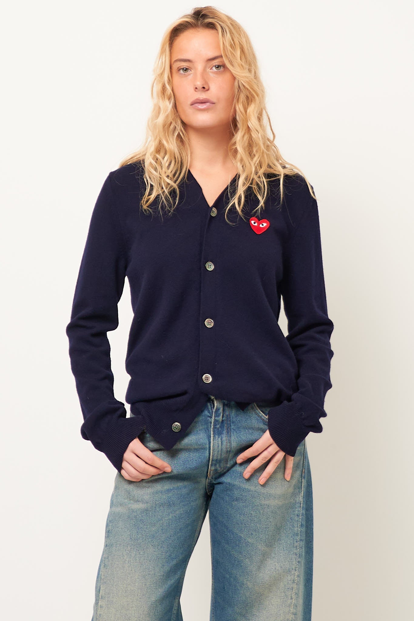 Red Heart Cardigan Navy Hot på udsalg