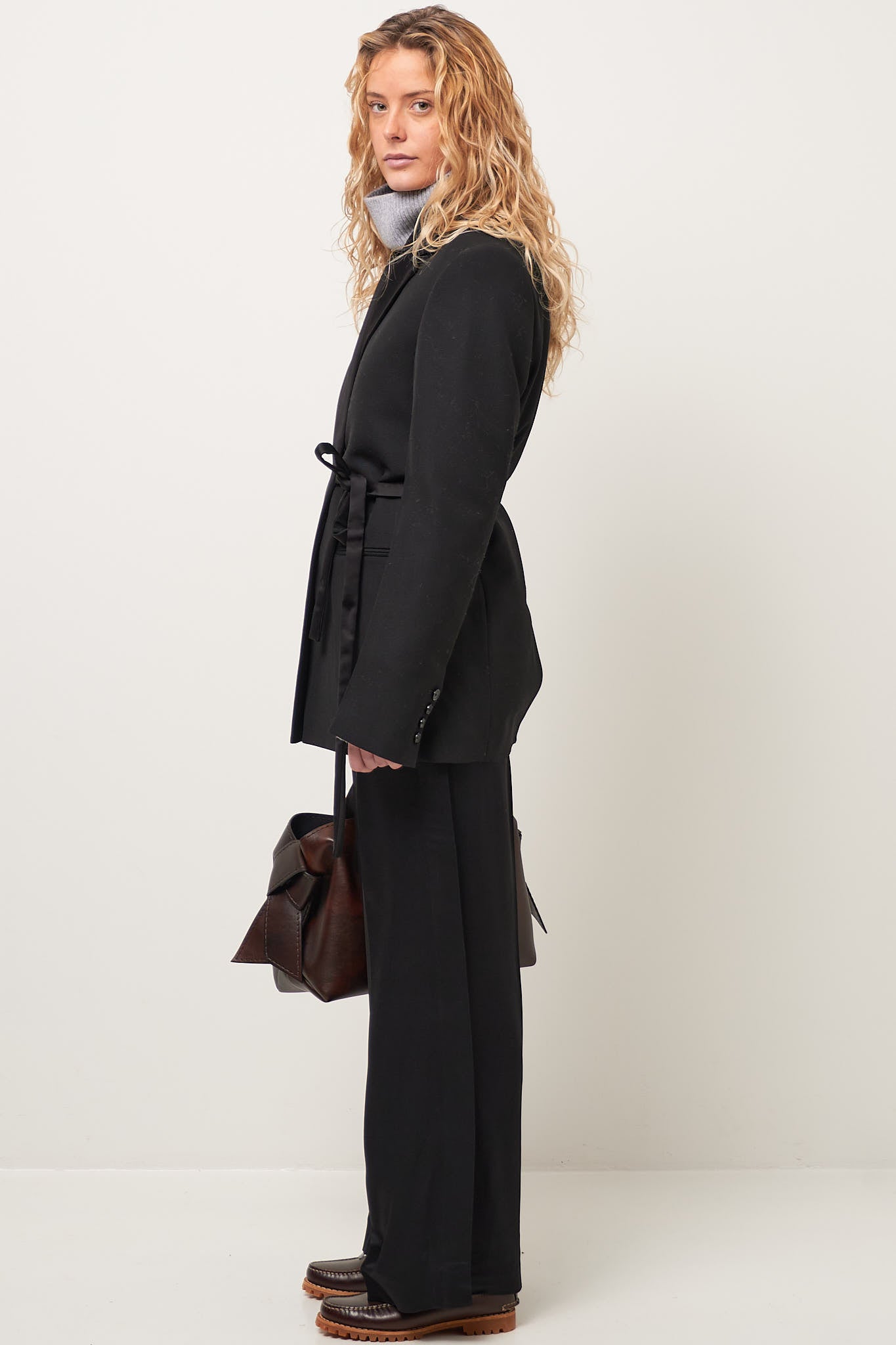 Satin-Lapel Wrap Blazer Black Online