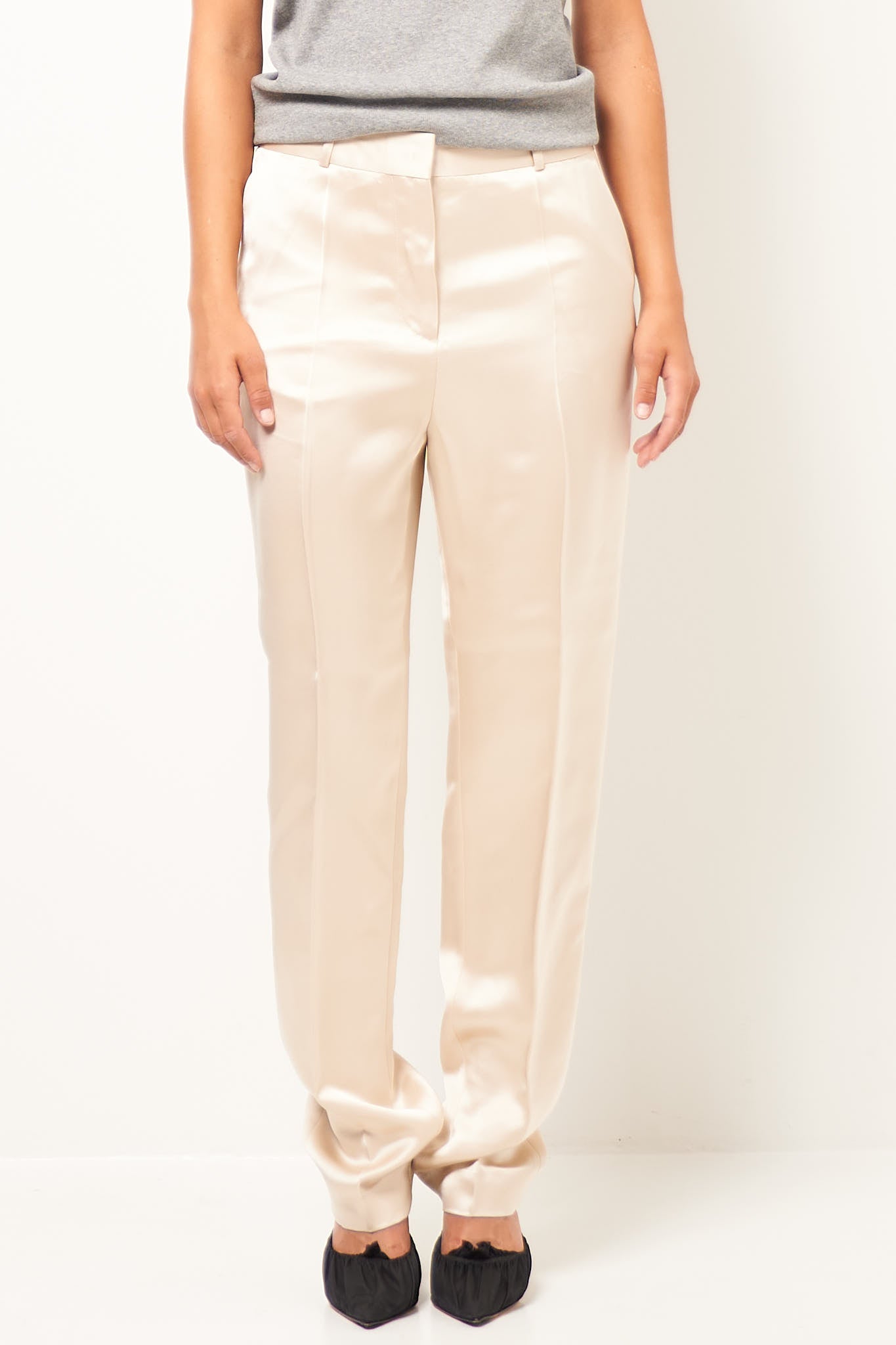 Low-Waist Satin Trousers Ecru Online