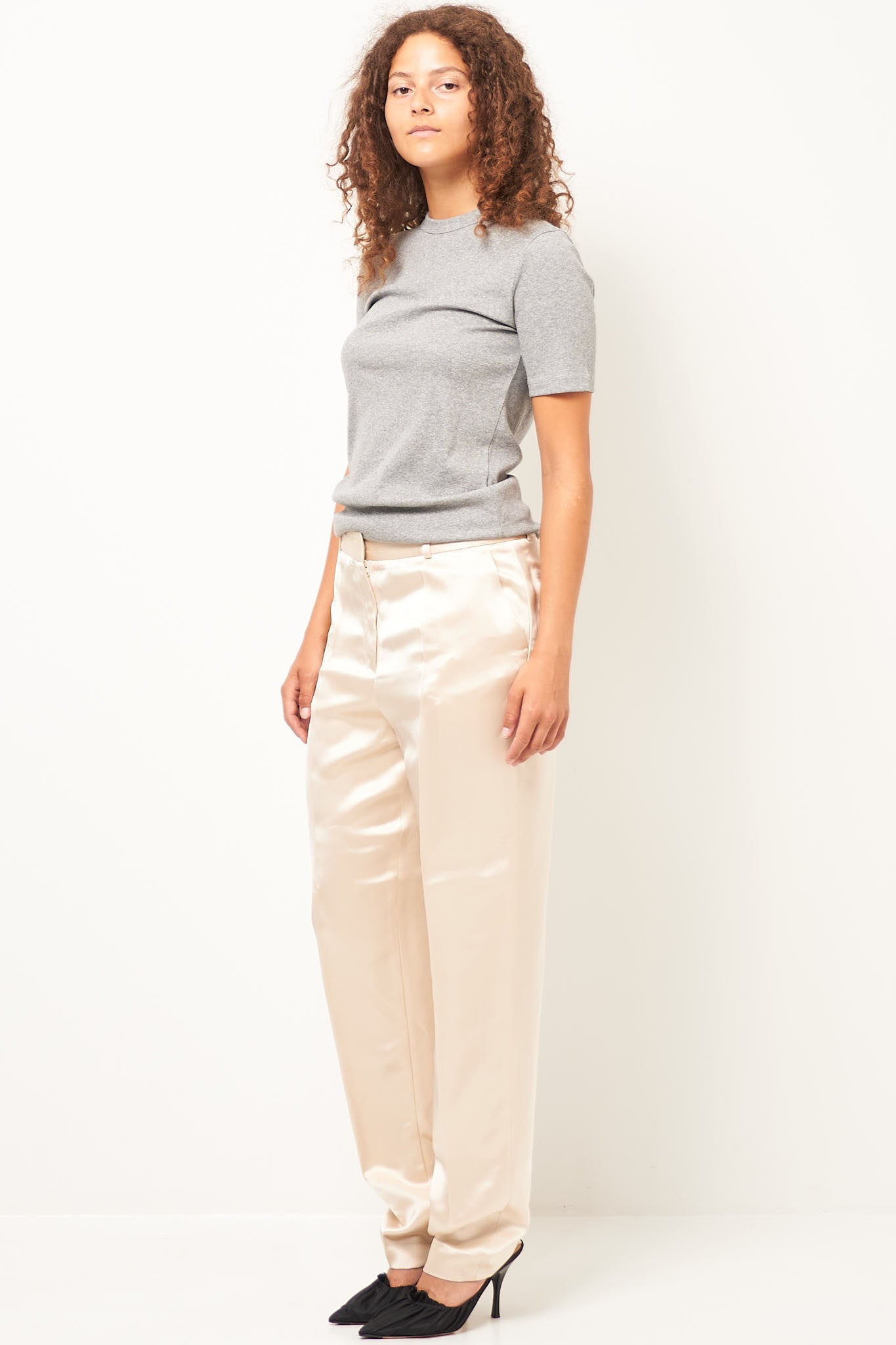Low-Waist Satin Trousers Ecru Online