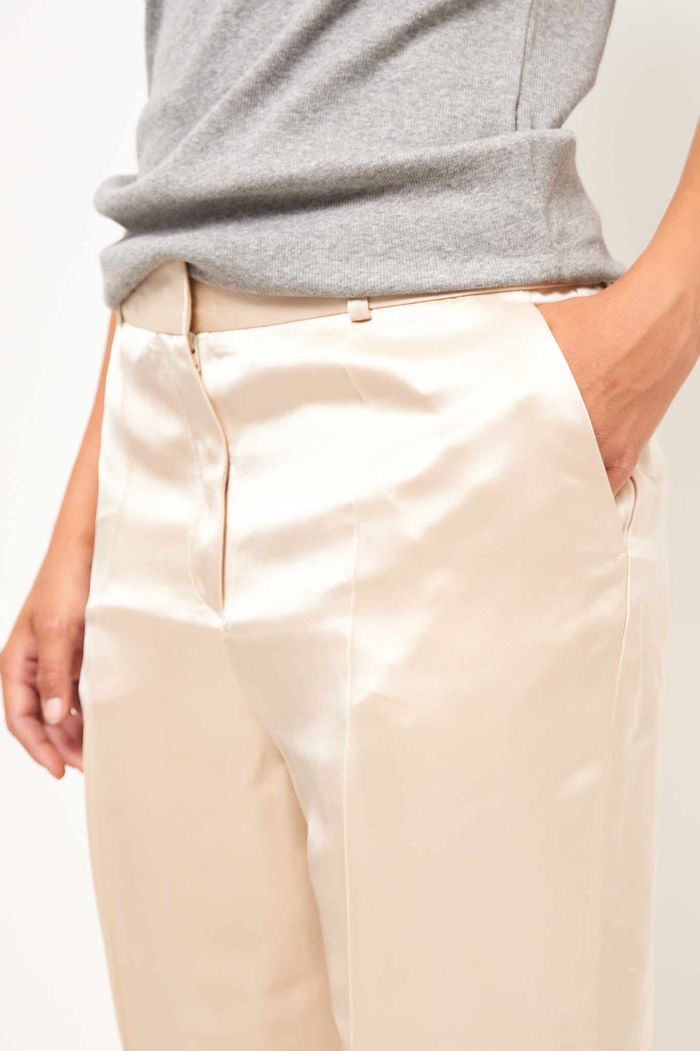 Low-Waist Satin Trousers Ecru Online