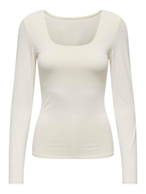 Only Ea LS 2-Way Deep Neck Bluse Cloud Dancer NO25