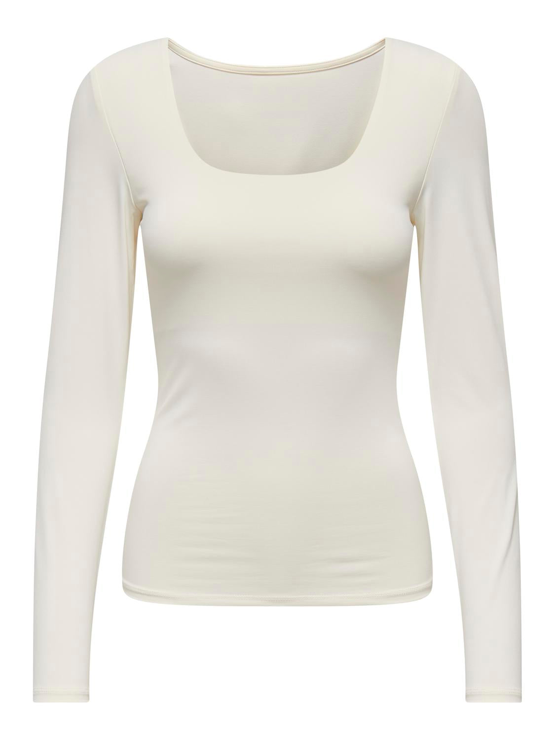 Only Ea LS 2-Way Deep Neck Bluse Cloud Dancer NO25