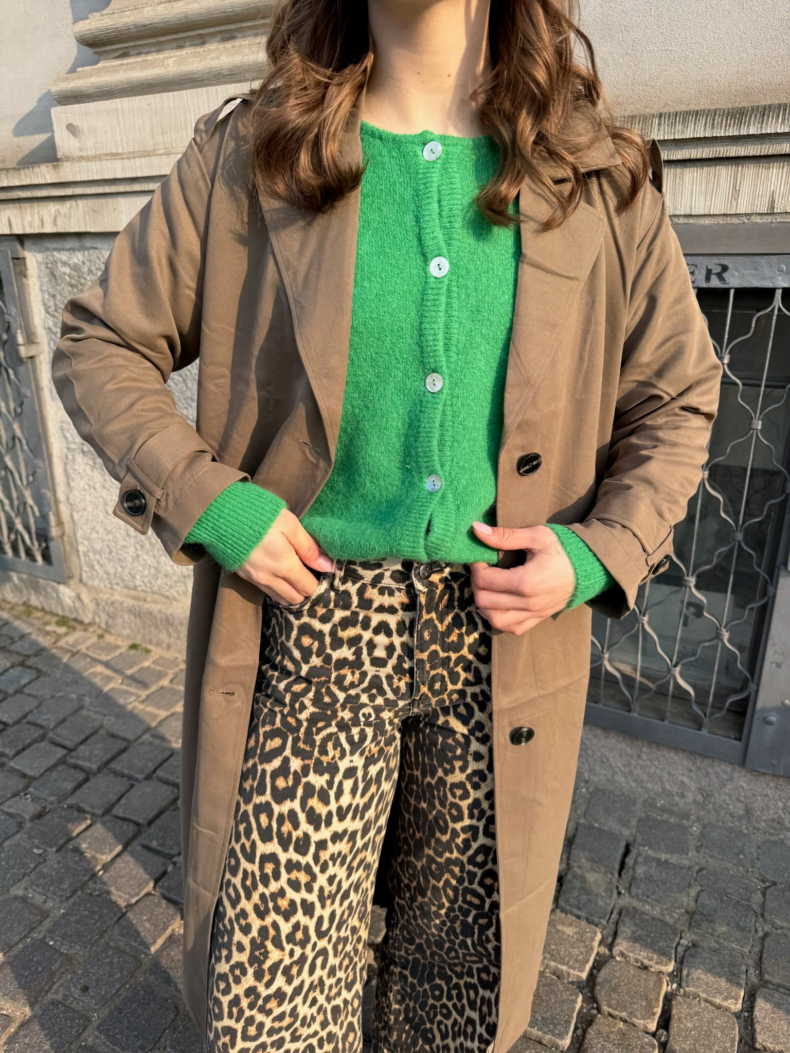 Black Colour Bella Knit Cardigan Green