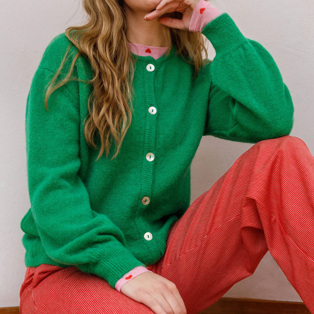 Black Colour Bella Knit Cardigan Green