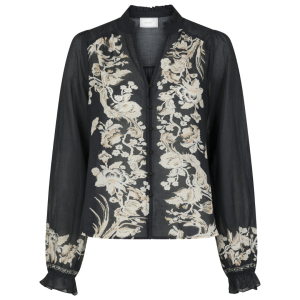 Neo Noir Brise Printed Voile Bluse Navy Rabat