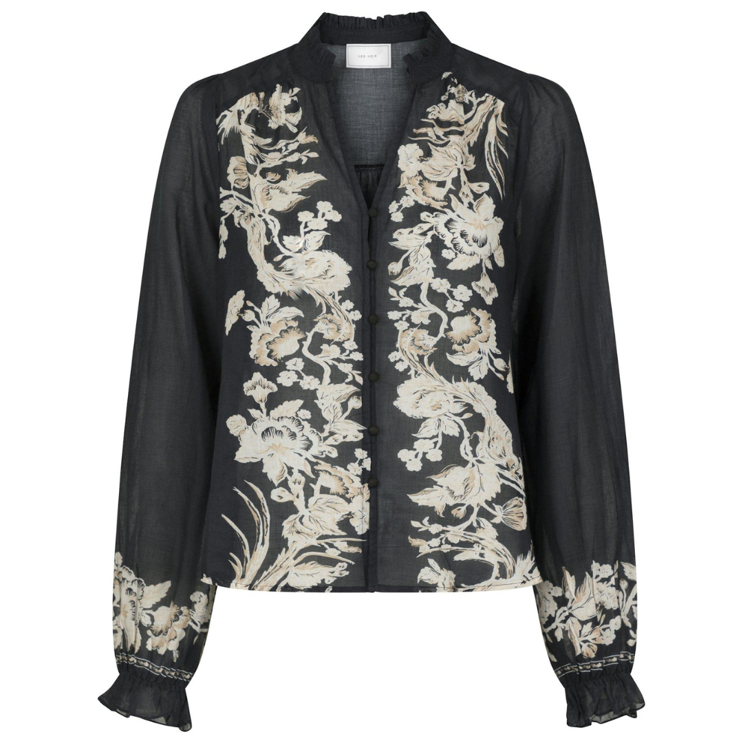Neo Noir Brise Printed Voile Bluse Navy Rabat