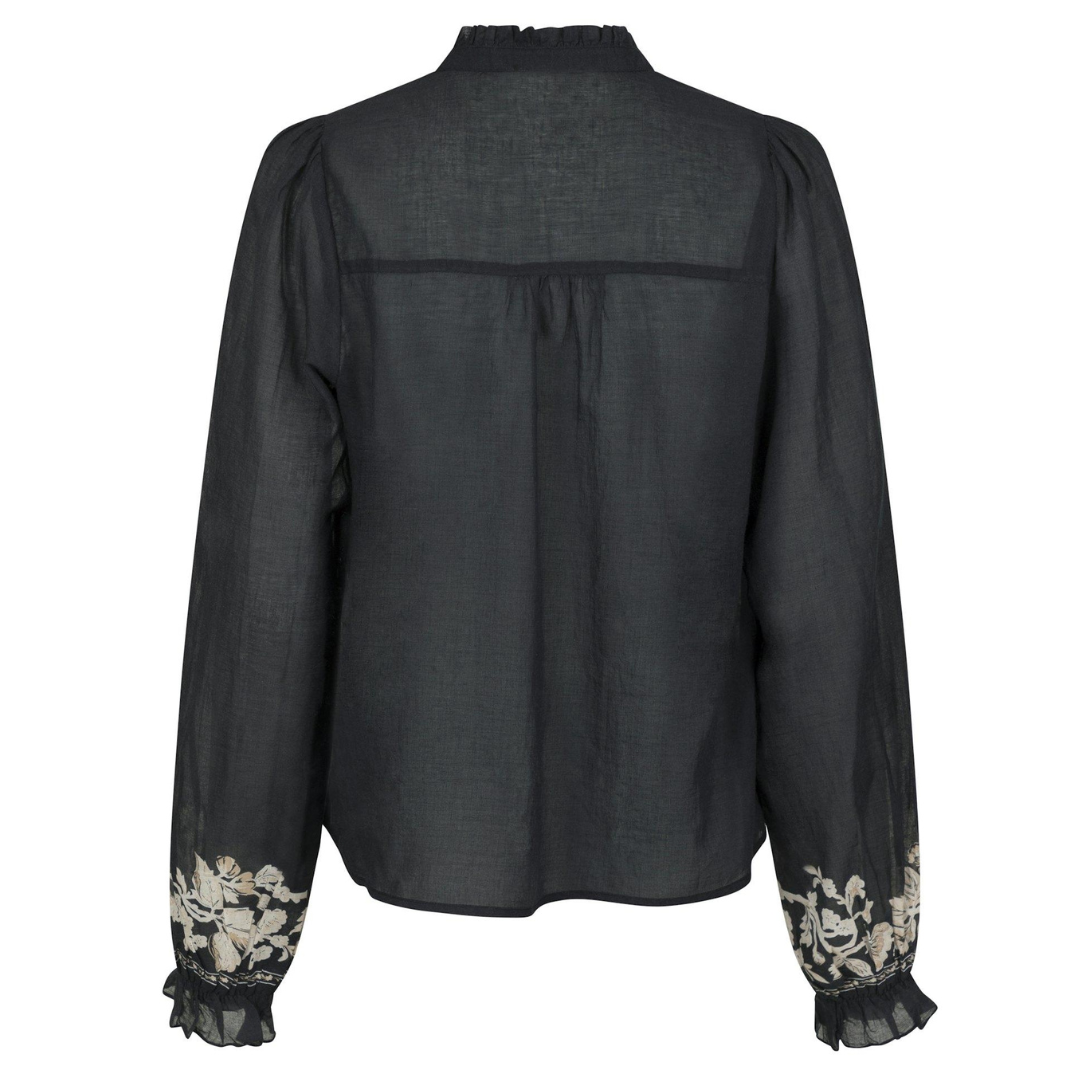 Neo Noir Brise Printed Voile Bluse Navy Rabat